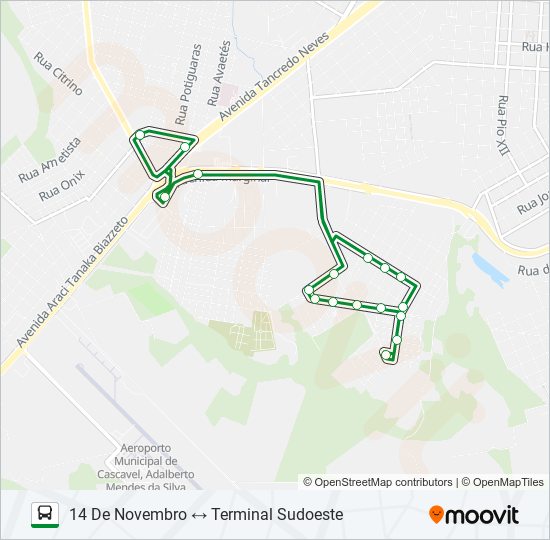 Mapa da linha 226 14 DE NOVEMBRO - SUDOESTE de ônibus