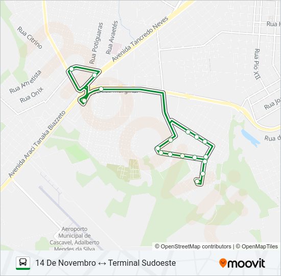 Mapa da linha 226 14 DE NOVEMBRO - SUDOESTE de ônibus