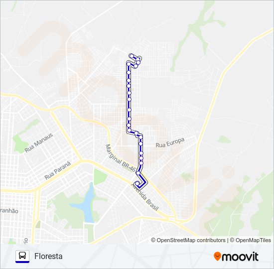 Mapa da linha 090 FLORESTA de ônibus