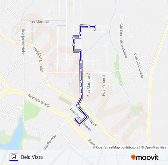 Mapa da linha 080 BELA VISTA de ônibus