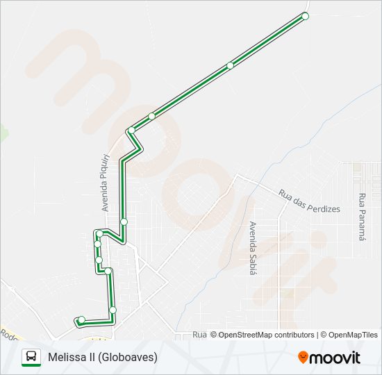 Mapa da linha 105 MELISSA II de ônibus