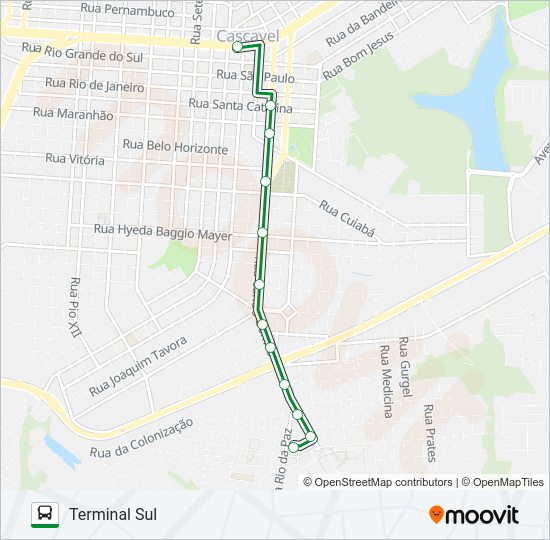 Mapa da linha 360 SUL - ESTAÇÃO CENTRAL de ônibus