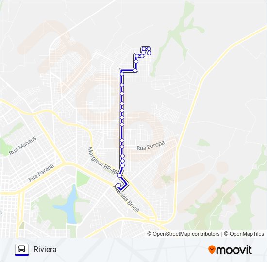 Mapa da linha 094 RIVIERA de ônibus