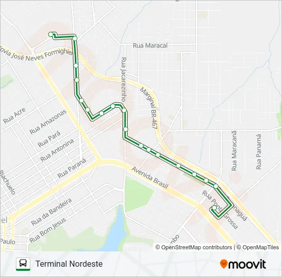 004 LESTE - NORDESTE VIA SÃO CRISTÓVÃO Bus Line Map