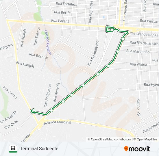 Mapa da linha 009 OESTE - SUDOESTE de ônibus