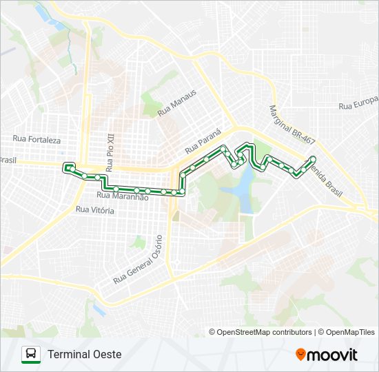 Mapa da linha 190 LESTE / OESTE - VIA SANTA CATARINA-MARANHÃO de ônibus