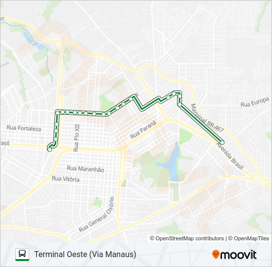 Mapa da linha 190 LESTE / OESTE - VIA SANTA CATARINA-MARANHÃO de ônibus