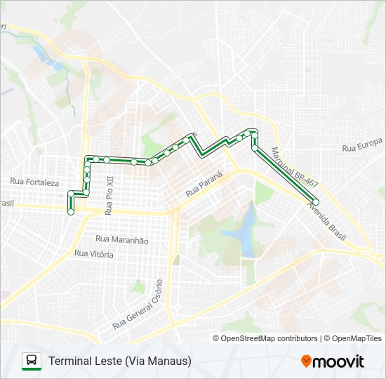 Mapa da linha 190 LESTE / OESTE - VIA SANTA CATARINA-MARANHÃO de ônibus
