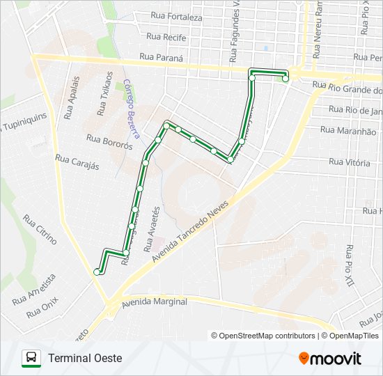 Mapa da linha 160 SANTO ONOFRE de ônibus