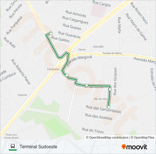 Mapa da linha 212 GUARUJÁ - SUDOESTE de ônibus
