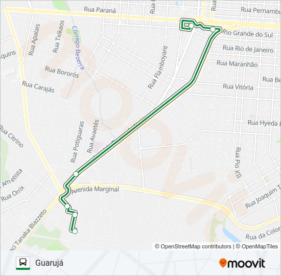 Mapa da linha 212 GUARUJÁ - SUDOESTE de ônibus