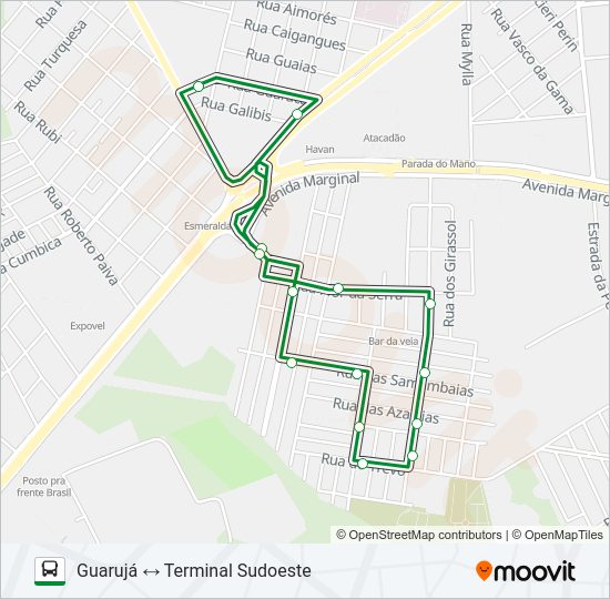 Mapa da linha 212 GUARUJÁ - SUDOESTE de ônibus