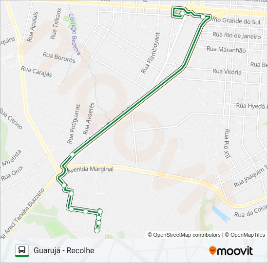 Mapa da linha 212 GUARUJÁ - SUDOESTE de ônibus