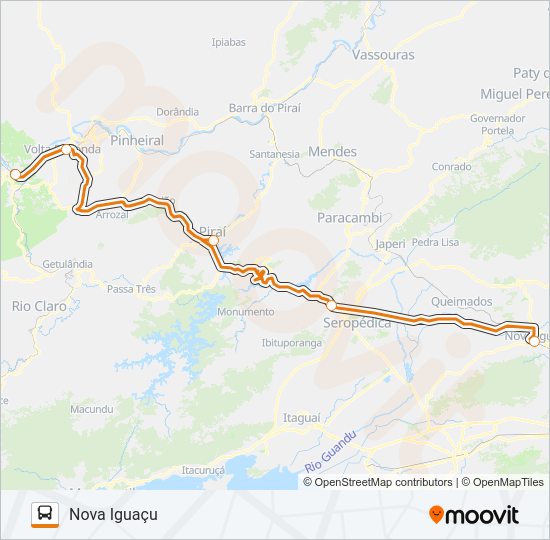 Mapa da linha BARRA MANSA - NOVA IGUAÇU de ônibus