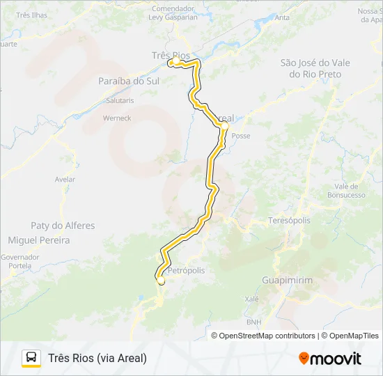 TRÊS RIOS - PETRÓPOLIS Bus Line Map