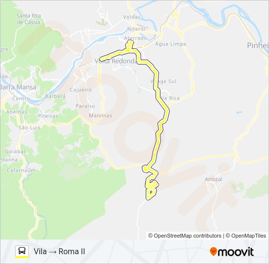 Mapa da linha 180 de ônibus