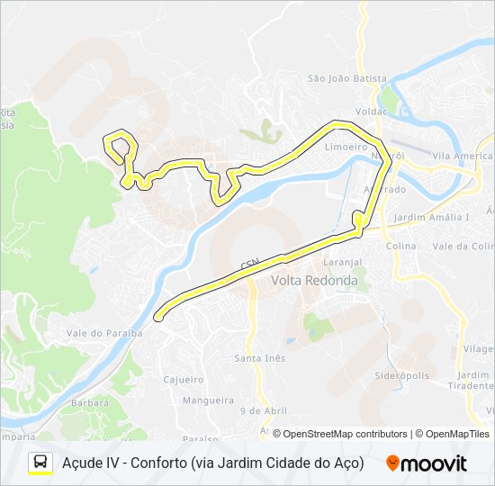 Mapa da linha 500A de ônibus