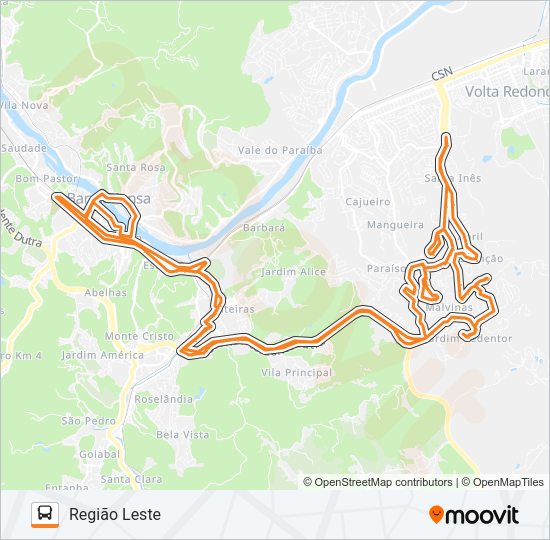 Mapa da linha TR087-01 de ônibus