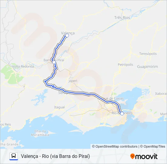 VALENÇA - RIO (VIA BARRA DO PIRAÍ) Bus Line Map