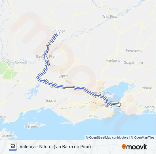 VALENÇA - NITERÓI (VIA BARRA DO PIRAÍ) Bus Line Map
