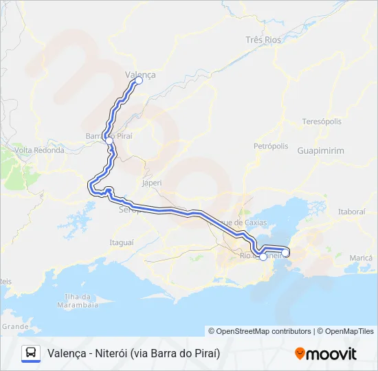 VALENÇA - NITERÓI (VIA BARRA DO PIRAÍ) Bus Line Map