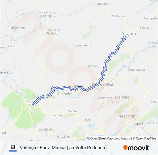 VALENÇA - BARRA MANSA (VIA VOLTA REDONDA) Bus Line Map