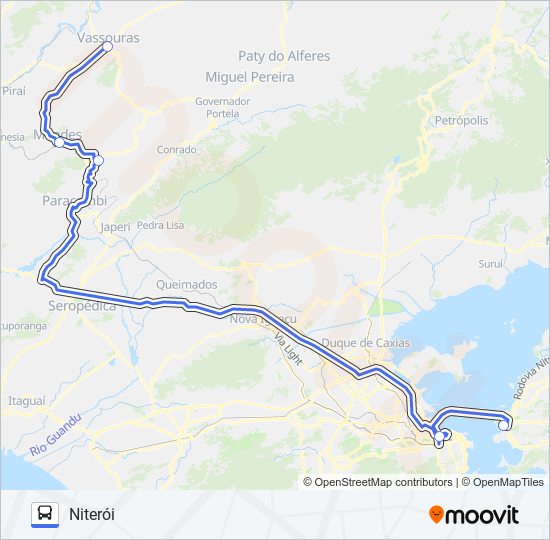 Mapa da linha VASSOURAS - NITERÓI (VIA MENDES / ENG° PAULO DE FRONTIN) de ônibus