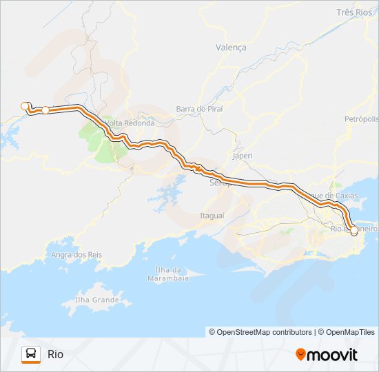 Mapa da linha PENEDO - RIO (VIA RESENDE) de ônibus