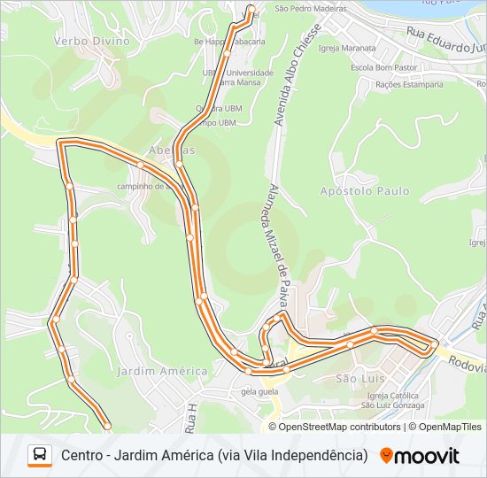 Mapa da linha CL073-R de ônibus