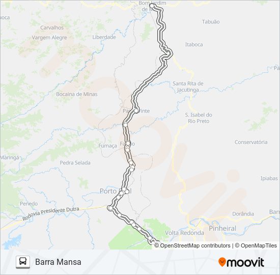 Mapa da linha BARRA MANSA - BOM JARDIM (VIA PASSA VINTE) de ônibus