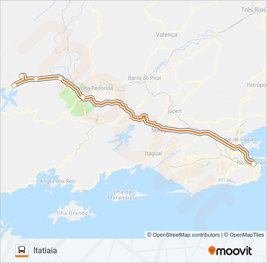 Mapa da linha ITATIAIA - RIO (VIA PENEDO / RESENDE) de ônibus