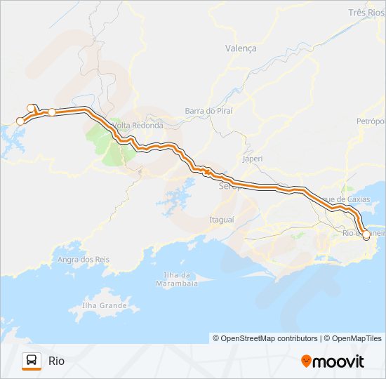 Mapa da linha ITATIAIA - RIO (VIA PENEDO / RESENDE) de ônibus