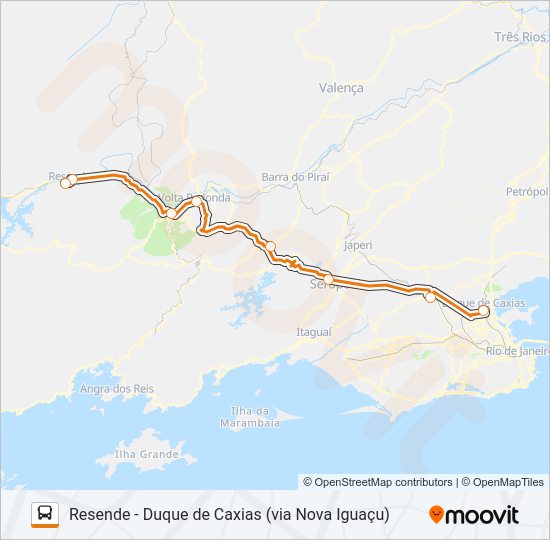 Mapa da linha RESENDE - DUQUE DE CAXIAS (VIA NOVA IGUAÇU) de ônibus