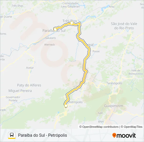 PARAÍBA DO SUL - PETRÓPOLIS Bus Line Map