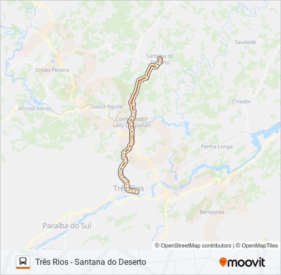 Mapa da linha TRÊS RIOS - SANTANA DO DESERTO de ônibus