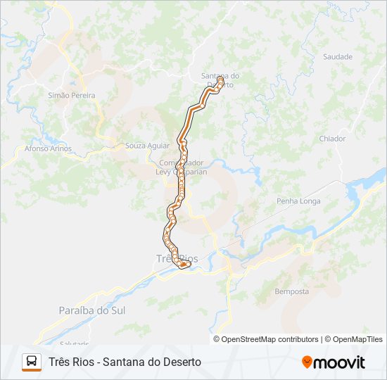 Mapa da linha TRÊS RIOS - SANTANA DO DESERTO de ônibus