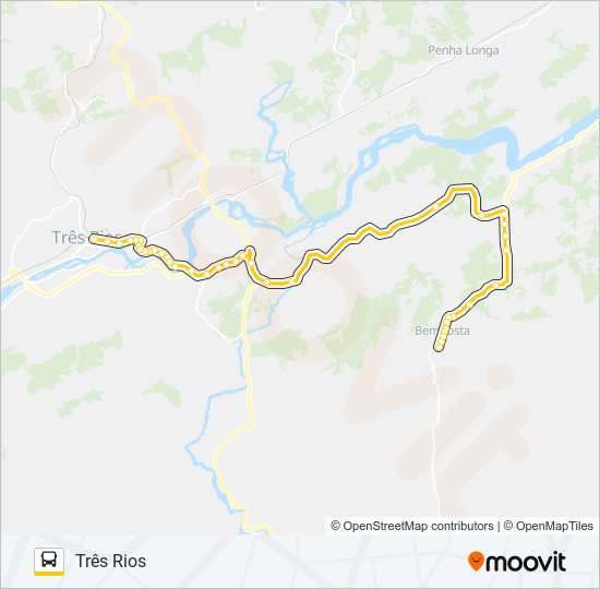 Mapa da linha TRÊS RIOS - BEMPOSTA de ônibus