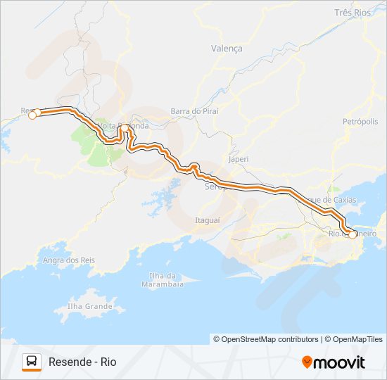 Mapa da linha RESENDE - RIO de ônibus