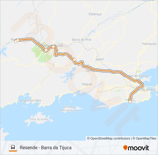 Mapa da linha RESENDE - BARRA DA TIJUCA de ônibus