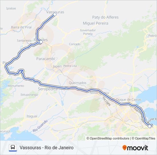 Mapa da linha VASSOURAS - RIO DE JANEIRO de ônibus