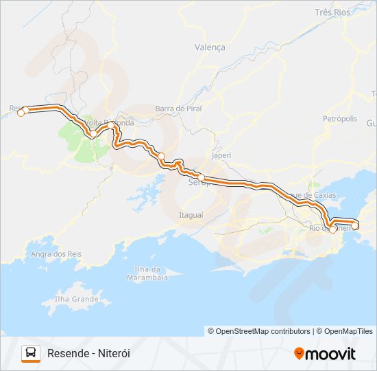 Mapa da linha RESENDE - NITERÓI de ônibus