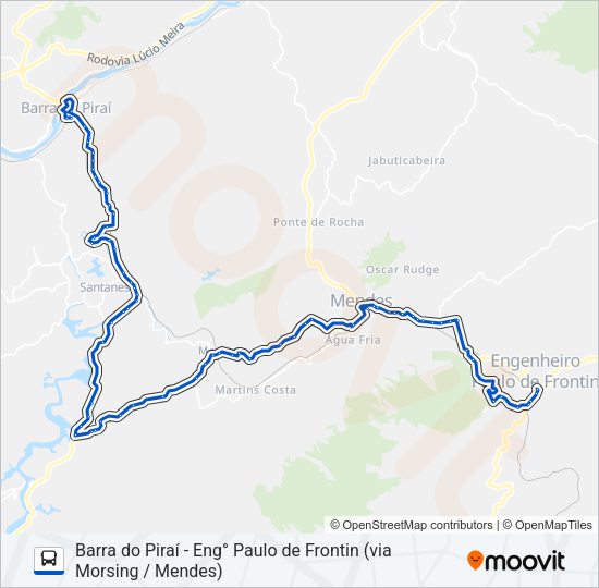Mapa da linha P100 de ônibus
