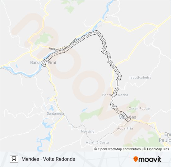 Mapa da linha MENDES - VOLTA REDONDA de ônibus