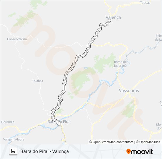 Mapa da linha BARRA DO PIRAÍ - VALENÇA de ônibus