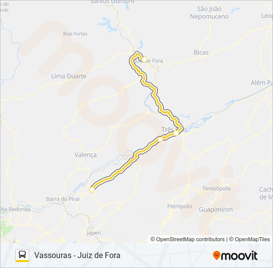 Mapa da linha VASSOURAS - JUIZ DE FORA de ônibus