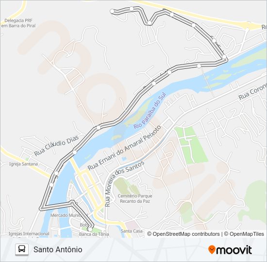 Mapa da linha N002 de ônibus
