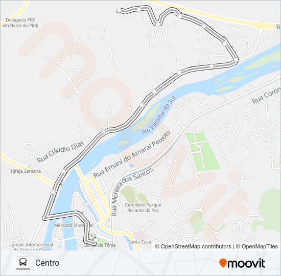 Mapa da linha N002 de ônibus
