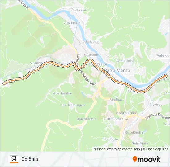 Mapa da linha TR501-02 de ônibus