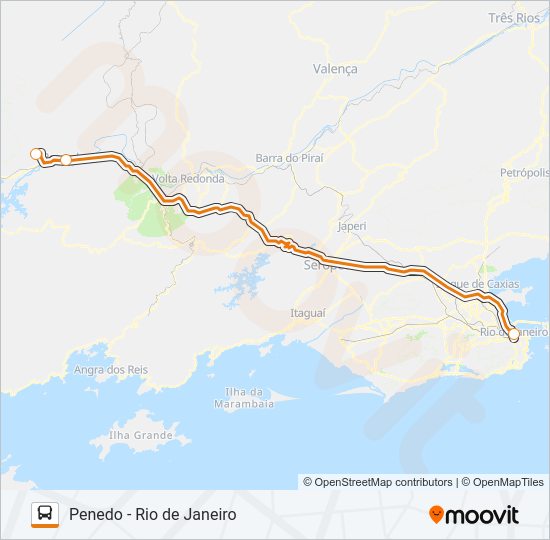 Mapa da linha PENEDO - RIO DE JANEIRO de ônibus