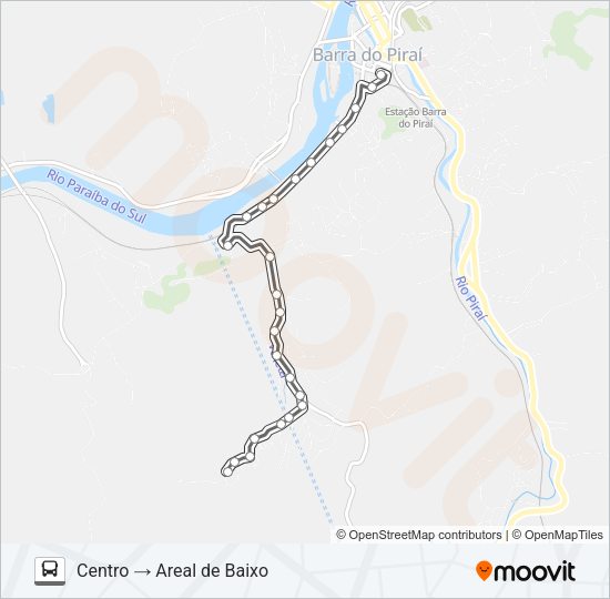 Mapa da linha AREAL de ônibus